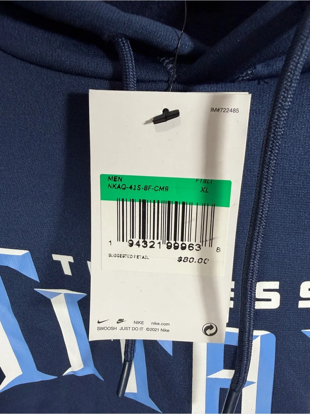 Nike Tennessee Titans Hoodie Mens XL Dri-FIT NFL Pullover Sweatshirt NWT Blue